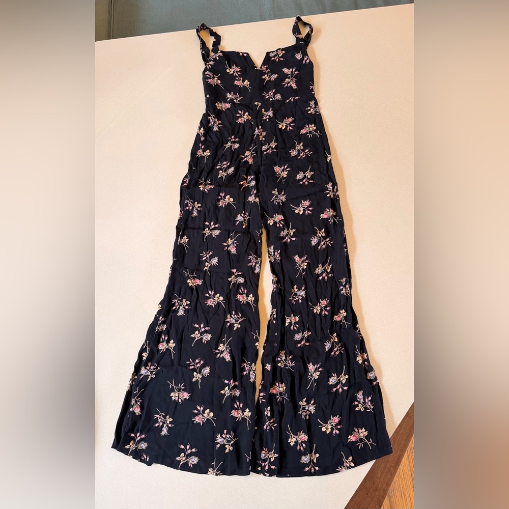 Blue Life Floral Black Wide Leg Jumpsuit